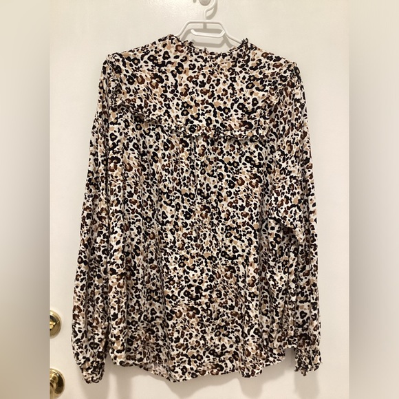 Anthropologie Maeve Katia Leopard Print Ruffle Shirt Blouse Top. Size 16. - Picture 4 of 10